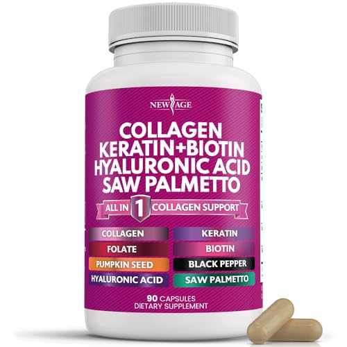 Collagen Pills 1000mg Biotin 10000mcg Keratin Saw Palmetto 2500mg Hyaluronic Acid - Hair Skin and Nails Vitamins and DHT Blocker with Vitamin E Folic Acid Pumpkin Seed MSM Made in USA - 90 Count