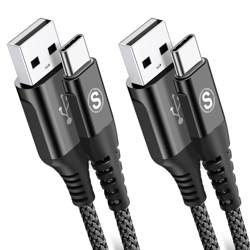 sweguard USB Type C Cable 3.1A Fast Charging [2Pack,6.6ft+3.3ft], USB-A to USB-C Charger Nylon Braided Cord for Samsung Galaxy S21 S20 S10 S9 S8 Plus,Note 20 10 9 8 7,A71 A51 A32,LG,Moto,PS5-Grey