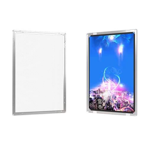 E-Hangsam Backlit Movie Poster Frame 24X36 Inch Illuminated Frame With Dimmer On/Off Switch - Wall Mounted Silver Led Poster Light Box Sign for Display Light Box Poster and Lighted Movie Poster