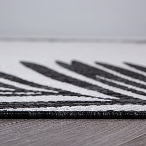 Rugshop Tropical Floral Palm Leaves Textured Flat Weave Easy Cleaning Outdoor Rugs for Deck,Patio,Backyard Indoor/Outdoor Area Rug 2' x 3' Black