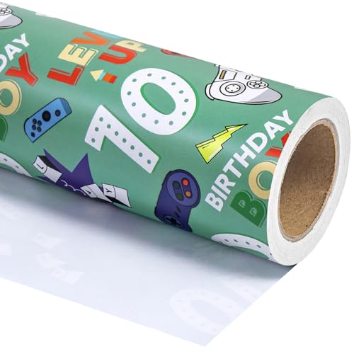 WRAPAHOLIC 10th Birthday Wrapping Paper - Mini Roll - 17 Inch X 33 Feet - Gaming Boys Birthday Design for Party, Holiday