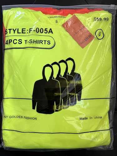 Men UPF 50+ Sun Protection Breathable T Shirt Long Sleeve Workout T-Shirts with Hood (4Pcs Mix (2 Neon Yellow/2 Neon Orange), S)