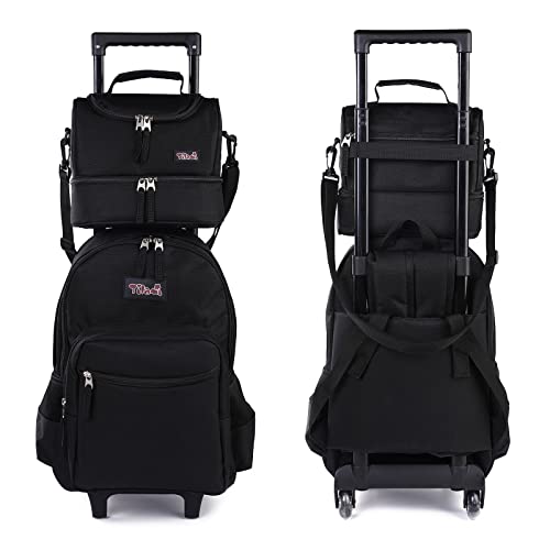 Tilami Rolling Backpack 18 inch Double Handle with Lunch Bag Wheeled Kids Backpack, Flamingo Black
