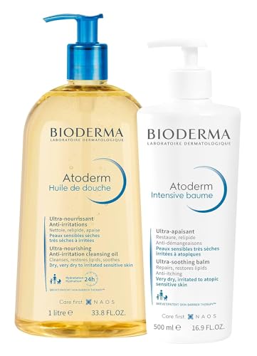 Bioderma - Atoderm - Shower Oil - Moisturizing and Nourishing Body and Face Wash - for Family with Very Dry Sensitive Skin 3.33 Fl Oz