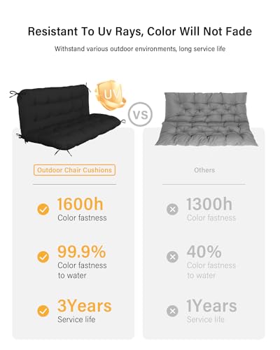 YEFU Porch Swing Cushion, Outdoor Swing Cushions Replacement with Backrest, Thickened Waterproof Bench Cushion for Patio Furniture, 48x40x5 Inch, Black