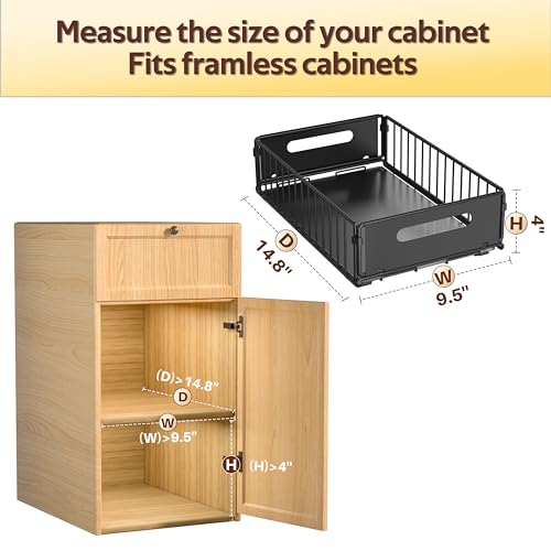 ALANSON 4 Pack Pull Out Cabinet Organizer, Pull out drawers for cabinets with EVA Adhesive Tape, Heavy Duty Sliding Kitchen Organizers and Storage, Suitable for Pantry, Bathroom, Bedroom