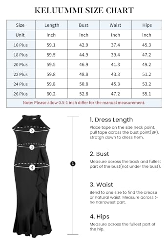 Keluummi Plus Size Long Wedding Guest Dresses for Curvy Women, Formal Evening Gown, Sleeveless Cocktail Dress, Mermaid(14 Plus, Black)