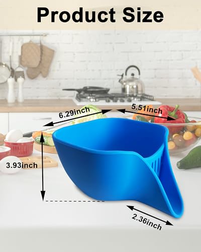 Egouhome Drain Basket Strainer Silicone with Spout,Multifunctional Drain Basket with Spout,Silicone Strainer Basket for Washing Vegetables and Fruits,Food Strainer Basket for Food,Pasta,Blue