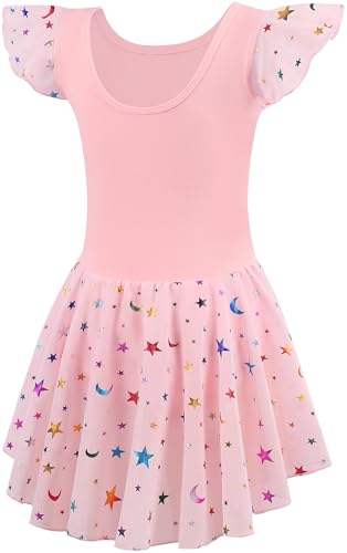 MdnMd Dance Ballet Leotard with Star Moon Sequins Skirt for Toddler Girls Ballerina Dresses Outfit (Blue, 2-4 Years)