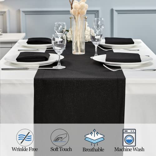 Mebakuk Linen Farmhouse Table Runner Large Burlap Style Soft and Waterproof Decorative Fabric Runner for Outdoor Wedding and Dinner (14 x 36 Inch, Black)