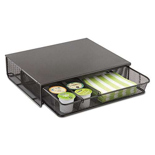 Safco Products Coffee and Sugar Organizer 3274BL Hospitality Tray, Home, Office, & Hotel, 1 Drawer, Black, 12"W x 11"D x 3 ¼"H