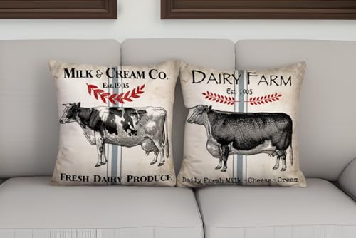 Vintage Farmhouse Animal Pillow Covers 18x18 Set of 2 Retro Farmer's Market Truck Cow Feed Seed Premium Poultry Farm Home Décor Throw Pillow Case Cushion Cover for Sofa (18" X 18")