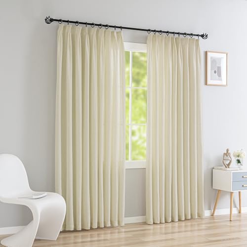 OYRING Pinch Pleated Curtains Light Filtering and Privacy Protection, Faux Linen Curtains Panels Drapery for Living Room Bedroom 84 W x 108 L Inch Easy Hanging with Hooks (1 Panel, White)