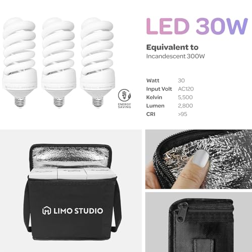 LimoStudio (LED Super Bright) 1200W Output Photo Studio Umbrella Continuous Lighting Kit, 6500K Neutral Day Light, 9000 Lumen, 95>CRI, White Soft Umbrella Diffuser & Black, Silver Reflector, LMS103