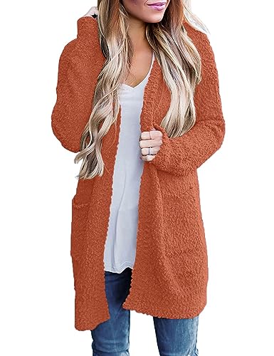 ZESICA Women's 2024 Fall Casual Long Sleeve Open Front Soft Chunky Knit Sweater Cardigan Outerwear,Tearose,Medium