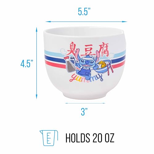 Silver Buffalo Lilo and Stitch Yummy Ceramic Ramen Noodle Rice Bowl with Chopsticks, Microwave Safe, 20 Ounces
