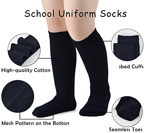 EPEIUS Girls Knee High Socks Seamless Cotton School Uniform Socks Kids Boy Long Socks 8-11 Years Ivory White 3 Pack (Ivory L)