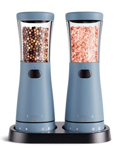 Electric Salt and Pepper Grinder Set with Storage Base, Stainless Steel Rechargeable Salt and Pepper Grinder Set with 4.5 oz Large Capacity, 1.8" Wide Mouth, Adjustable Coarseness, Ideal for Kitchen