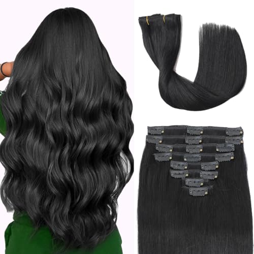 Tebelove Clip in Hair Extensions Real Human Hair 3.4oz/90g Clip ins 100% Human Hair Extension for Women 8pcs Per Set with 18 Clips Double Weft (14 Inch #2/6 Dark Brown to Chestnut Brown)