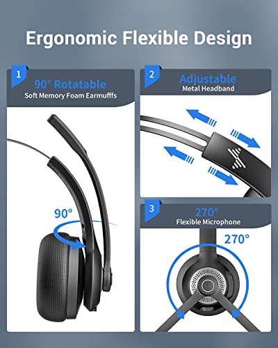 JIAMQISHI Wireless Headset with Microphone - Bluetooth V5.2 Headphones with USB Dongle & Mic Mute for PC/Computer/Laptop/Call Center/Zoom/Online Class/Trucker - Bluetooth Headset, Black, EH06U
