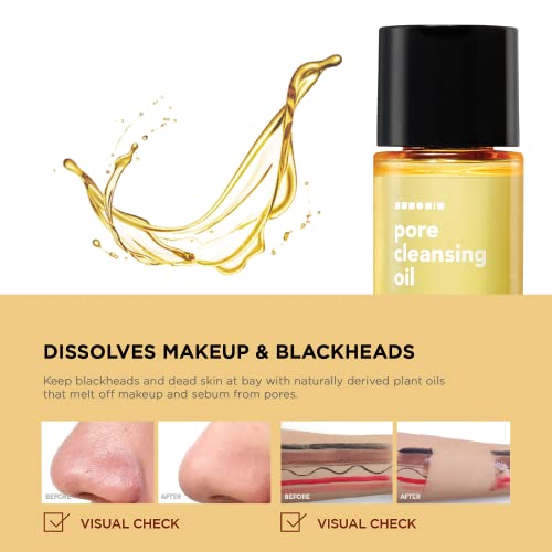 Hanskin PHA Pore Cleansing Oil and PHA Cleansing Balm, Sample Trial Size, Travel Size Mini Makeup Remover Set, Gentle Blackhead Cleanser for Sensitive Skin [30 ml/Pack of 2] + [8g/PHA Balm]