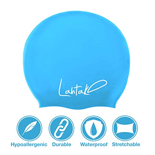 Swim Caps for Long Hair Kids - Swimming Cap for Girls Boys Kids Teens with Long Curly Hair Braids Dreadlocks - 100% Silicone Hypoallergenic Waterproof Swim Hat (Aqua Blue, Small)