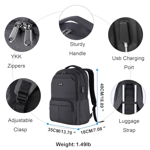 KYME Work Backpack,Large Backpack,17 Inch Travel Laptop Backpack,Water Resistant Collage Book Bags for Men,Black