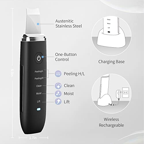 COSBEAUTY Skin Scrubber Face Spatula, Blackhead Remover Pore Cleaner Comedo Extractor with 4 Modes, Waterproof IPX6, Wireless Rechargeable (Black)