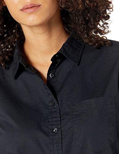 Amazon Essentials Women's Classic-Fit Long-Sleeve Button-Down Poplin Shirt, Black, Medium