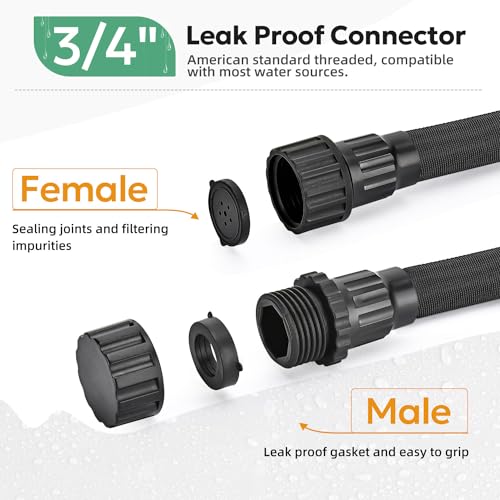 Soaker Hose 50 FT - Yumatum Flat Garden Soaker Hose Irrigation Sprinkler, Save 80% Water, Heavy Duty Leakproof, 3/4" Linkable, Drip Watering Hose for Garden Beds, Lawns, Vegetable Field