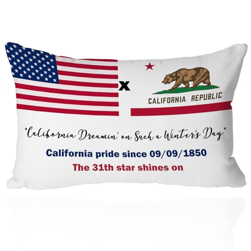 4th of July California Pillow Cover 12x20 - Patriotic Golden Bear on State Flag Design, Celebrates American Independence, Perfect for Memorial Day, California Dreamin' Home Decor