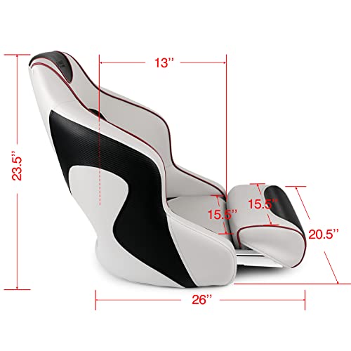 Leader Accessories Two Tone Captains Bucket Seat Boat Seat Premium Sports Flip Up Boat Seat(Light Grey/Black,Dark Red Piping)