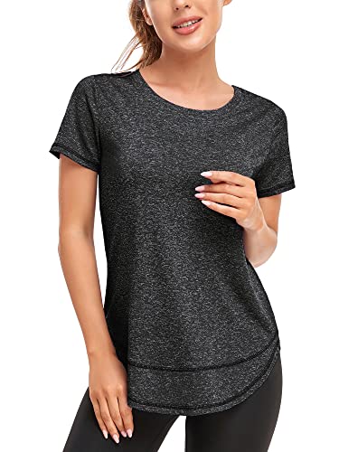 Abrooical Dry Fit Tshirts for Women Relaxed-Fit Short Sleeve Crewneck Workout Yoga Training Tops Print 01 Medium