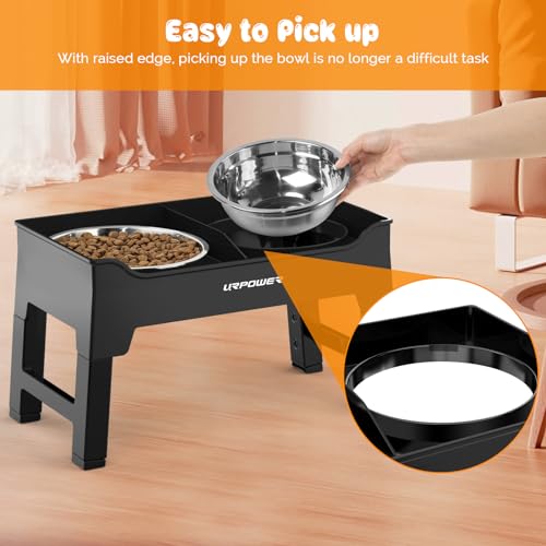 URPOWER Elevated Dog Bowls Mess Proof Raised Dog Bowl 4 Height Adjustable Dog Bowl Stand with 2 Stainless Steel Dog Food and Water Bowl Non-Slip Dog Bowl Set for Small Medium Large Dogs & Pets