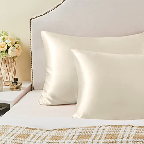 BEDELITE Satin Pillowcase with Zipper 2 Pack, Cedar Green Pillow Cases Standard Size, Super Soft and Cooling Similar to Silk Pillow Cases, Gift for Women Men(20x26 Inches)