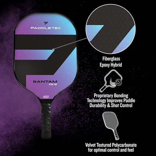Paddletek Bantam TS-5 Pickleball Paddle | Professional Pickleball Paddles with Honeycomb Core, Textured Fiberglass Epoxy Hybrid Surface, Bantam PolyCore & High Tack Performance Grip | USAPA Approved