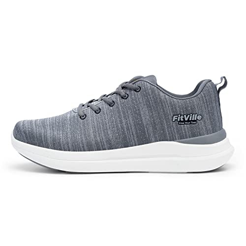FitVille Men's Extra Wide Walking Shoes Comfortable Sneakers with Arch Support for Plantar Fasciitis - ArchPower FlyWave (9.5 Wide, Black)