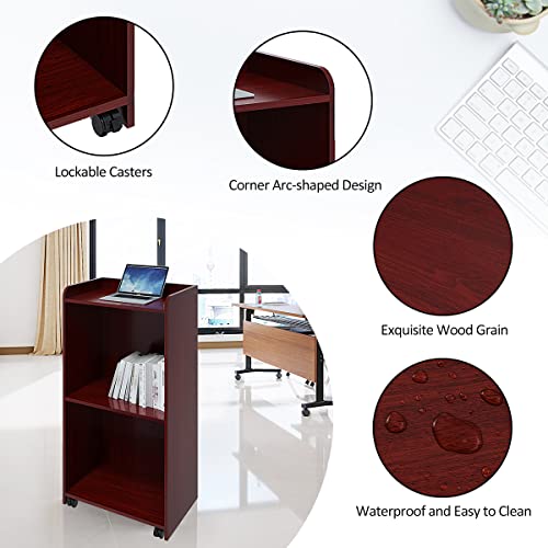 Panana Podium Stand - Hostess Stand with Wheels, Portable Podium Stand Reception Desk with Adjustable Shelf, Pulpits for Churches, Mobile Lectern Podium for Conference, Auditorium, Classroom, Black