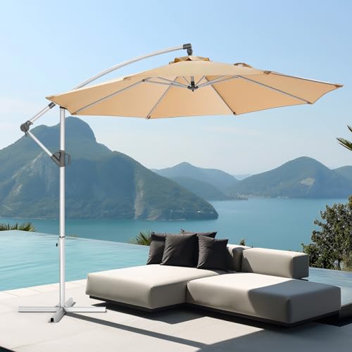 HOMSHADE 10ft Offset Patio Umbrella - cantilever patio umbrellas, 5-Year Fade Resistant UPF50+ UV Protection with Easy Tilt Adjustment and Crank