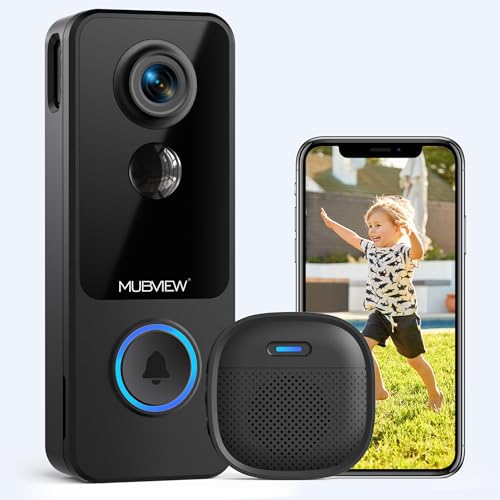 Doorbell Camera Wireless No Subscription - Local & Cloud Storage, Smart Video Doorbell with Chime, 2.4G WiFi Door Bell Ringer Battery Powered, 1080p HD, 2-Way Audio, Human Detection, Night Vision