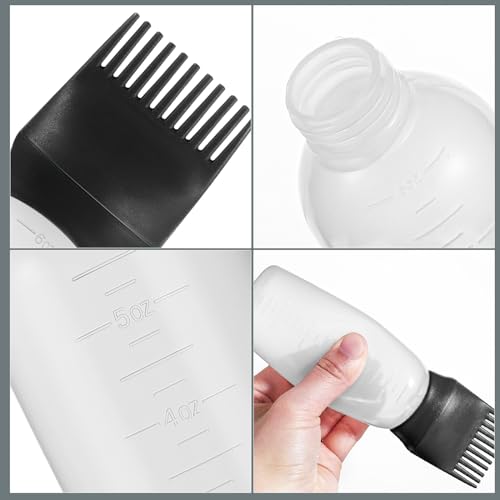 Pimoys 2 Pack Root Comb Applicator Bottle 6 Ounce, Oil Applicator for Hair Dye, Hair Oiling Bottle Applicator Brush with Graduated Scale