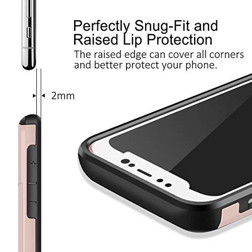 SAMONPOW Wallet Case for iPhone XR Case with Card Holder Protective Case Dual Layer Shockproof Hard PC Soft Hybrid Rubber Anti Scratch Case for iPhone XR 6.1 inch Light Pink
