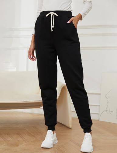 Women's Warm Fleece Pants Lamb Lined Sweatpants Jogger Lounge Pants (Black, XS)