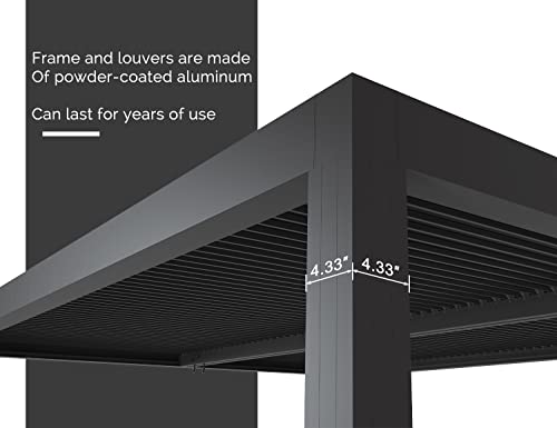 PURPLE LEAF Louvered Pergola 94AS 12' x 20' Outdoor Aluminum Pergola with Fixed Shutter Wall Adjustable Roof for Deck Backyard Grey Hardtop Gazebo, 1 Short Side