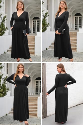 OUGES Womens Short Sleeve V-Neck Wrap Waist Maxi Dress(Gray Blue394,M)