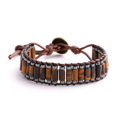 KSQS Healing Stone Chakra Wrap Bracelet for Women, Hematite Energy Bead Protection Bracelet for Anxiety and Stress, Jasper Leather Cuff Bracelet(#5)