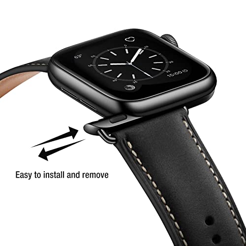 SUNFWR Leather Bands Compatible with Apple Watch Band 49mm 45mm 44mm 42mm for Men Women, Genuine Leather Replacement Strap for iWatch Ultra 2, Ultra, SE2, SE, Series 9 8 7 6 5 4 3 2 1 (Red
