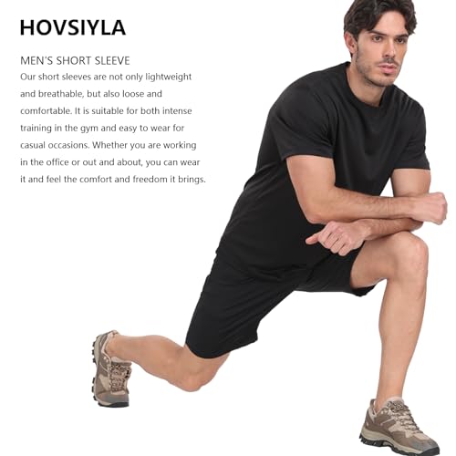 HovSiyla 5 Pack Workout Shirts for Men Athletic Running Gym Quick Dry Short Sleeve Performance Moisture Wicking T Shirt Black/Navy Blue/Azure/Burgundy/Army Green-S