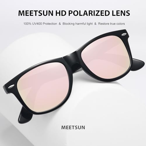MEETSUN Polarized Sunglasses for Men Women Classic Retro Sun Glasses for Driving UV Protection (3 Styles) A-Matte Black