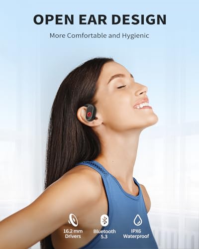 PSIER Open Ear Headphones, Bluetooth 5.3 Wireless Earbuds with LED Digital Display 40Hrs Playtime Earbuds, Premium Sound True Wireless Open Ear Earbuds with Earhooks for Running, Sports and Workouts